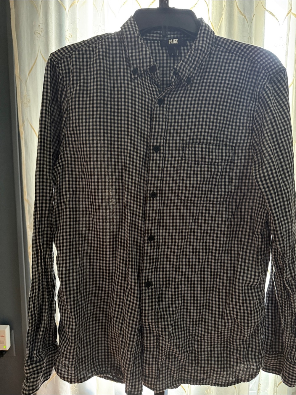 PAIGE Black and White Gingham Button-Down Shirt